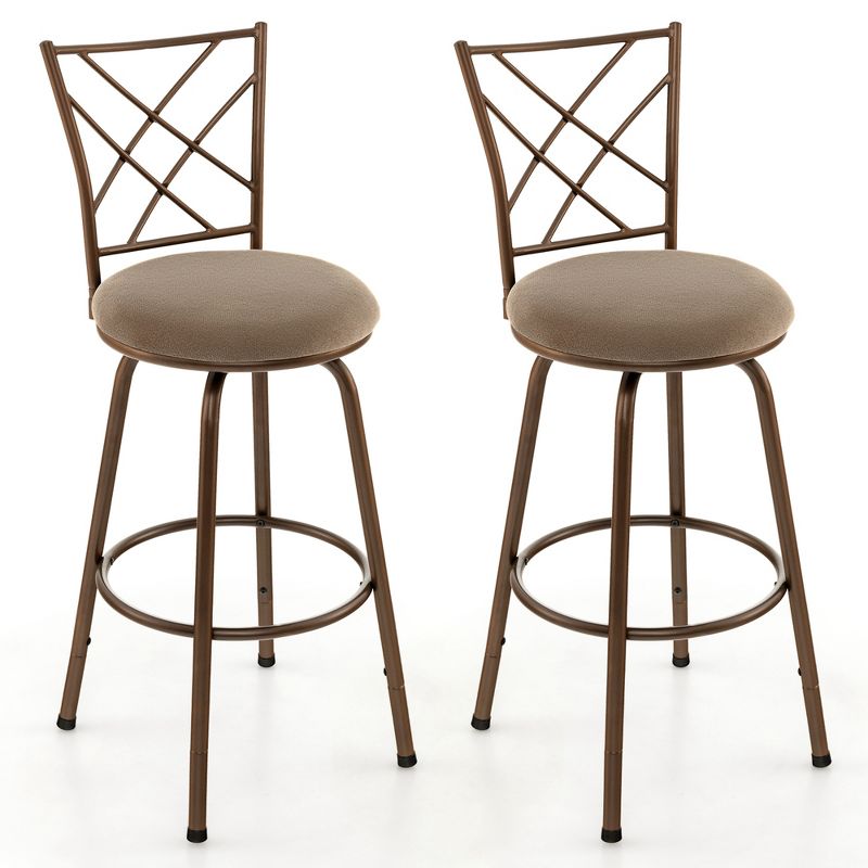 Costway Set of 2 24/30 Inch Adjustable Swivel Barstools Metal Dining Chairs Brown, 1 of 10