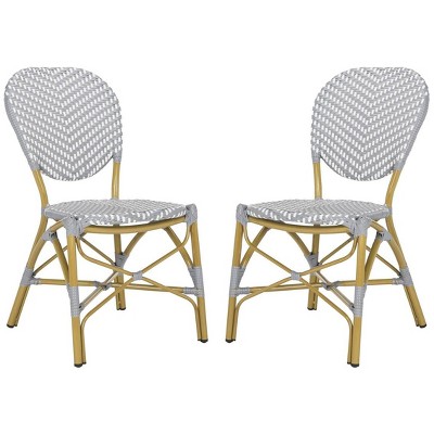 Beige and Gray Wicker Armless Side Chairs, Set of 2