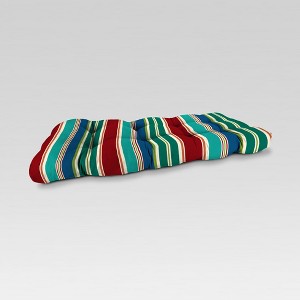 Outdoor Wicker Loveseat Cushion - Red/Green Stripe - Jordan Manufacturing
