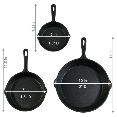 Heavy-Duty Black Cast Iron Skillet Set, 3-Piece