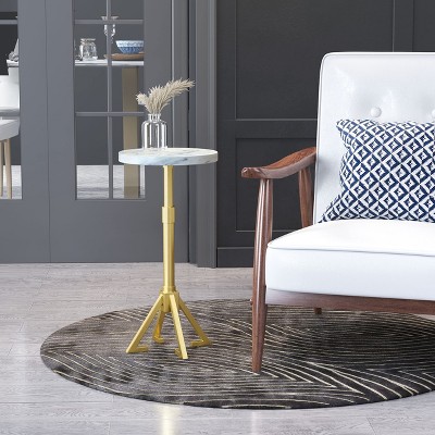 White Marble and Gold Metal Round Accent Table