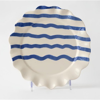 AOSTIRMOTOR 8.5 Inch Ceramics Blue Handpainted Wave Dinner Plates