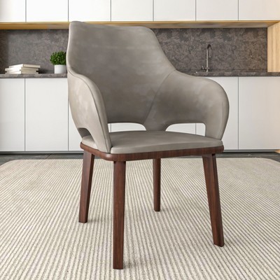 Gray Faux Leather Arm Chair with Rubberwood Legs