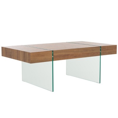 Jacob Natural Brown Wood and Clear Glass Rectangular Coffee Table