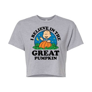 Women's - Peanuts - I Believe In The Great Pumpkin Cropped Graphic T-Shirt - 1 of 4