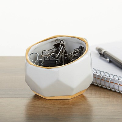 Small White and Gold Geometric Ceramic Planters Set