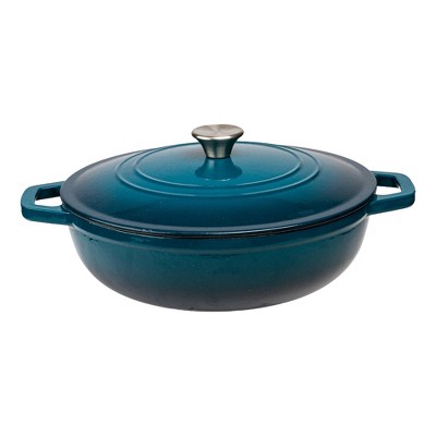 Crock-Pot 3 Quart Round Enamel Cast Iron Covered Dutch Oven Cooker, Teal Ombre