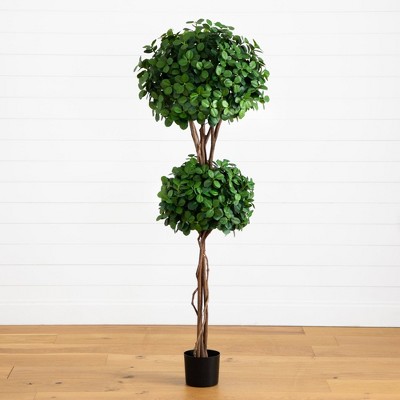 Eucalyptus Inspired Silk Double Ball Topiary, 5.5ft Greenery