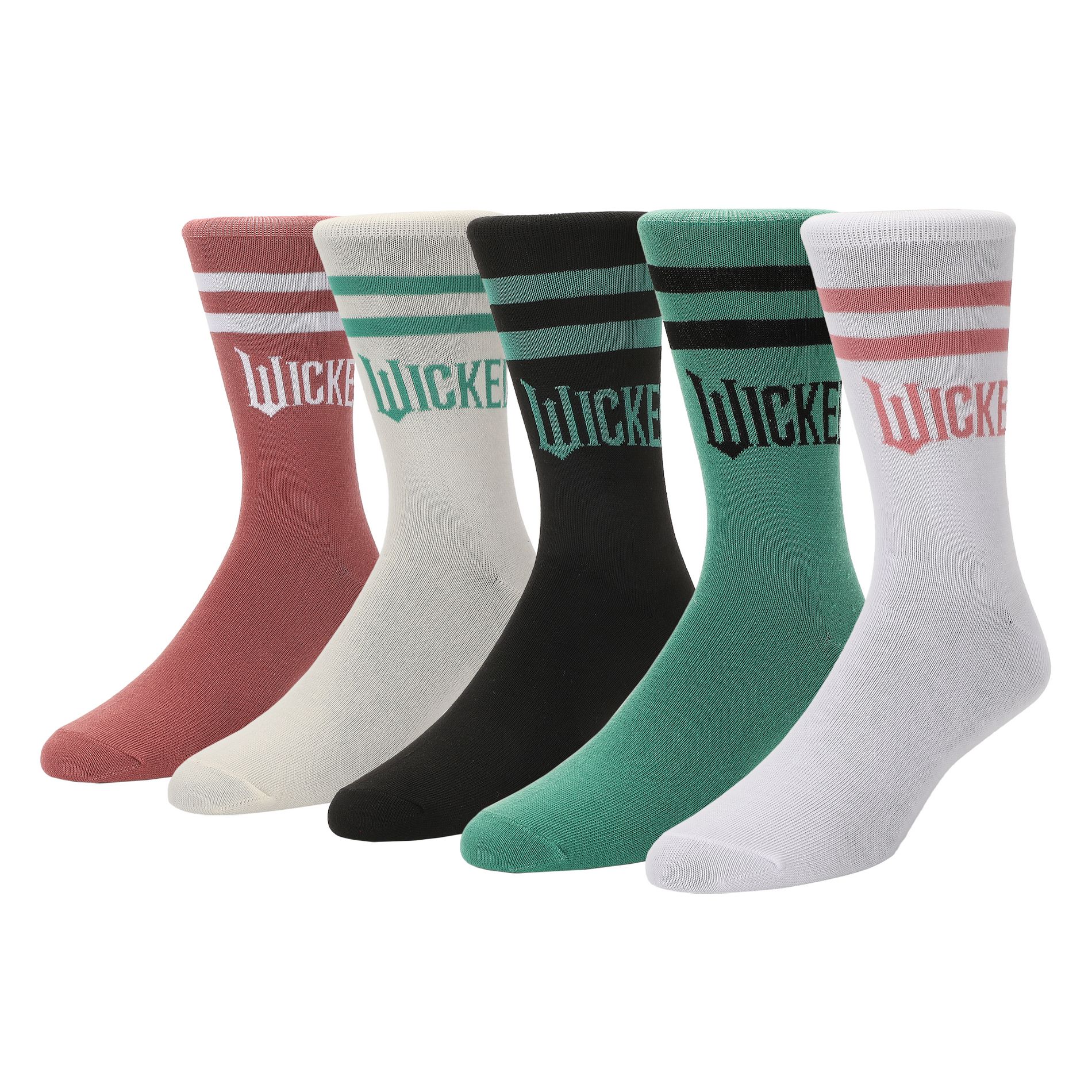 Wicked Part 2 Text Logo Women’s 5-Pair Pack Casual Crew Socks