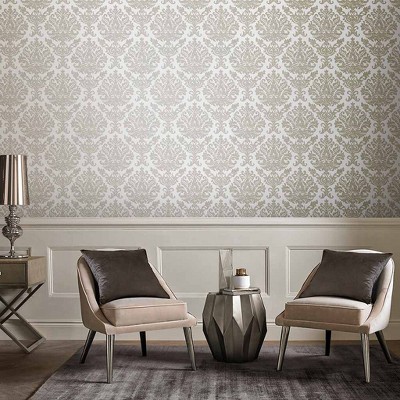 Vieux Cream and Pale Gold Damask Removable Wallpaper Roll