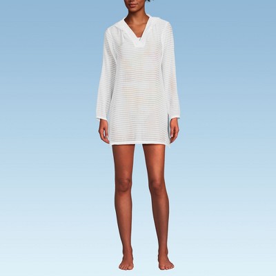 Lands' End Women's Cotton Jersey Long Sleeve Hooded Swim Cover-up Dress