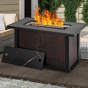 44 Inch Propane Fire Pit Table, 50000BTU Rectangle Fire Table with Cover & Rain Cover, Sturdy Steel and Iron Fence Surface, CSA Safety Certified - 1 of 4