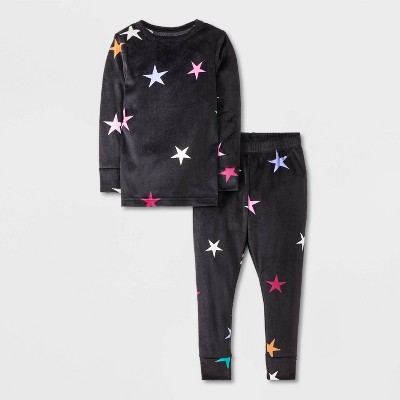 Toddler Boys' 2pc Snuggly Soft Snug Fit Stars Pajama Set - Cat & Jack™ Black 18M