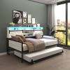 Racxily Twin Daybed with Trundle, Farmhouse Daybed Frame with Sliding Barn Door Headboard and Charging Station & LED Light for Bedroom and Guest Room - 3 of 4