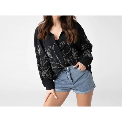 Women's DROP SHOULDER EMBROIDERY OVERSIZED SHIRT - SoulofMu