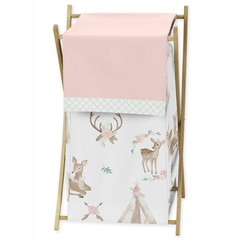 Sweet Jojo Designs Girl Laundry Hamper  White Taupe and Pink, 1 of 7