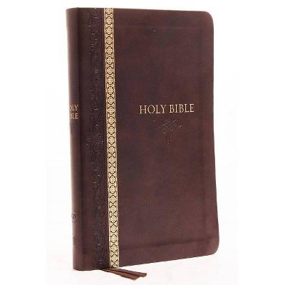 KJV, Thinline Bible, Standard Print, Imitation Leather, Brown, Indexed, Red Letter Edition, Comfort Print - by  Thomas Nelson (Leather Bound)