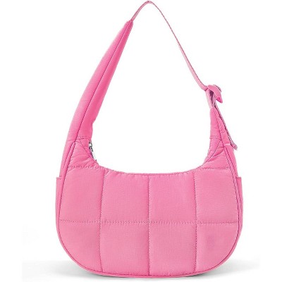 Crescent Shoulder Bag for Women, Nylon Quilted Shoulder Purses, Puffy Handbags with Adjustable Strap