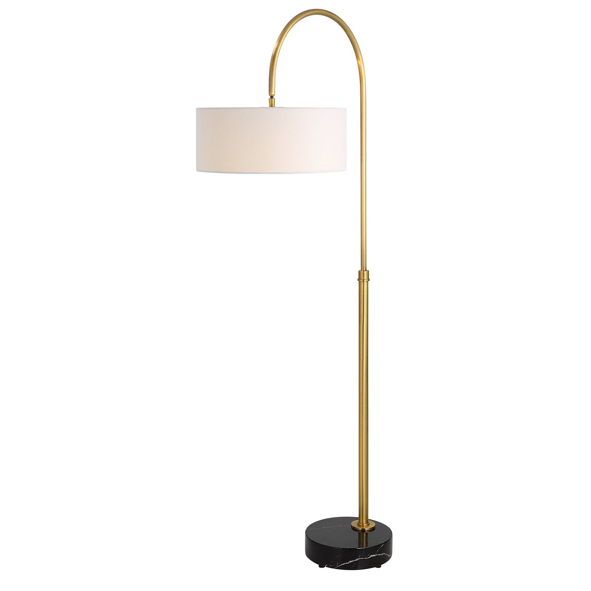 Uttermost Huxford Arch Floor Lamp – 68.5"H Iron with Antique Brass Finish and Black Marble Base with Pivoting Drum Shade