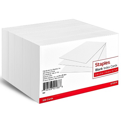 Staples 3" x 5" Blank White Index Cards 500/Pack (51010) 233593