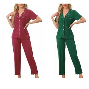 INSPIRE CHIC Women's 4 Pcs Button-Up Short-Sleeve Shirt & Pants Pajama Loungewear Set - 1 of 4