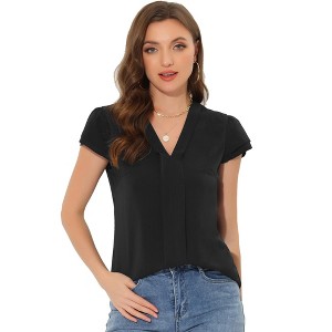 Allegra K Women's Summer Office V-Neck Solid Color Casual Chiffon Ruffle Sleeve Blouse - 1 of 4