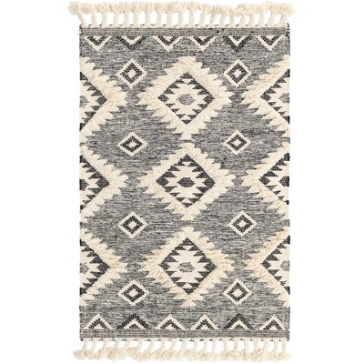 Charcoal Geometric Flat Woven Wool 4x6 Area Rug