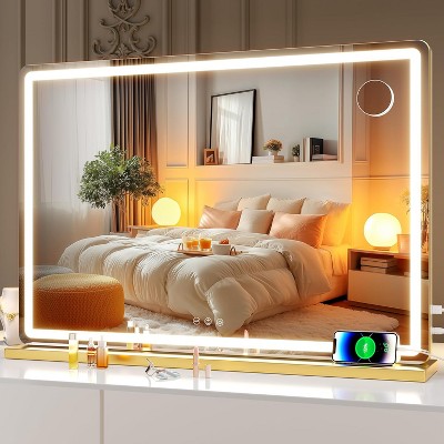 Vanity Mirror with Lights, LED Makeup Mirror with Dimmable 3 Color Modes, Touch Screen Control, Square White Design