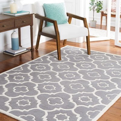 Ivory and Dark Grey Hand-Tufted Wool Square Rug