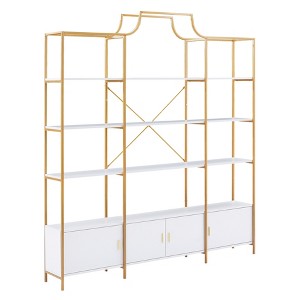 Vynxaria 78-Inch Gold Frame Bookshelf with Storage Cabinet and X Bar Design - 1 of 4