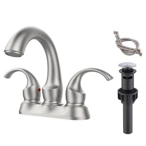 Swan-Design 4-inch Centerset Vanity Sink Faucet in Several Color with Aerator, Dual Handles, and Pop-Up Drain plus Supply Hoses - 1 of 4