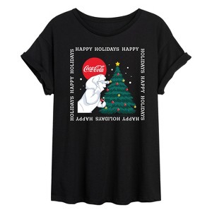 Women's - Coca-Cola - Happy Holidays Bears And Tree Oversized Graphic T-Shirt - 1 of 4