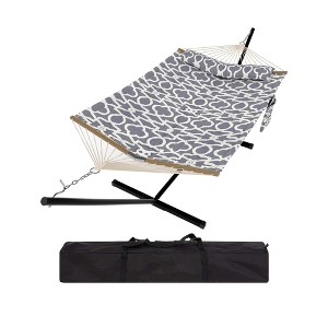 Ultra-Comfort 2-Person Hammock Set with Foldable Steel Frame - Heavy-Duty Outdoor Lounger, 450lb Capacity, Carry Bag, Garden, Camping & Patio - 1 of 4