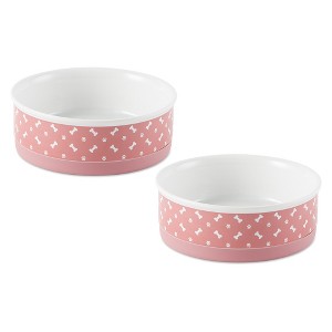 Bone Dry Pet Bowl - Tossed Bone & Paw Print Rose - Medium 6Dx2H Set/2 - 1 of 4