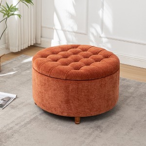 Wovenbyrd Prescott 28" Large Round Pintucked Storage Ottoman with Lift off lid - 1 of 4