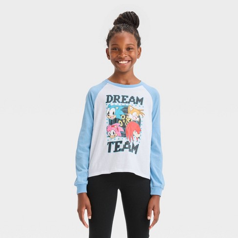 Girls' Sonic The Hedgehog Gaming Squad Long Sleeve Graphic T-shirt - Light  Blue/white : Target