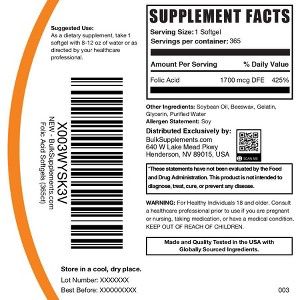 BulkSupplements Folic Acid Softgels - 1 of 4