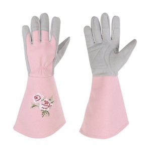 Unique Bargains Leather Gardening Thorn Proof Protective Garden Gloves 1 Pair - 1 of 3