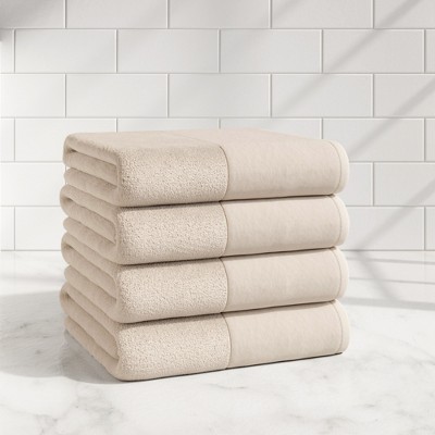 Ultra-Soft Cotton and Modern Linen-Like Border Bath Towels - Great Bay Home