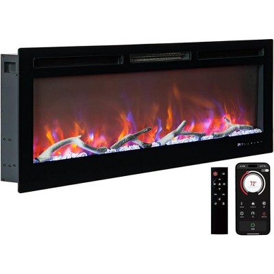 50” Smart WiFi Infrared Linear Electric Fireplace,Built-in & Wall-Mounted,750w/1500w, 13 Lifelike Flame Options,Low Noise w/Remote Control,Thermostat