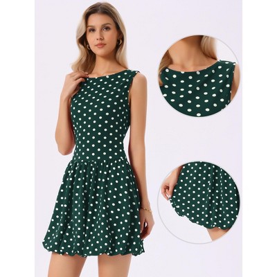Женские платья INSPIRE CHIC Women's Polka Dot Summer Sleeveless Ruffle Hem Crew Neck A-Line Mini Dresses Medium Dark Green — фото 2
