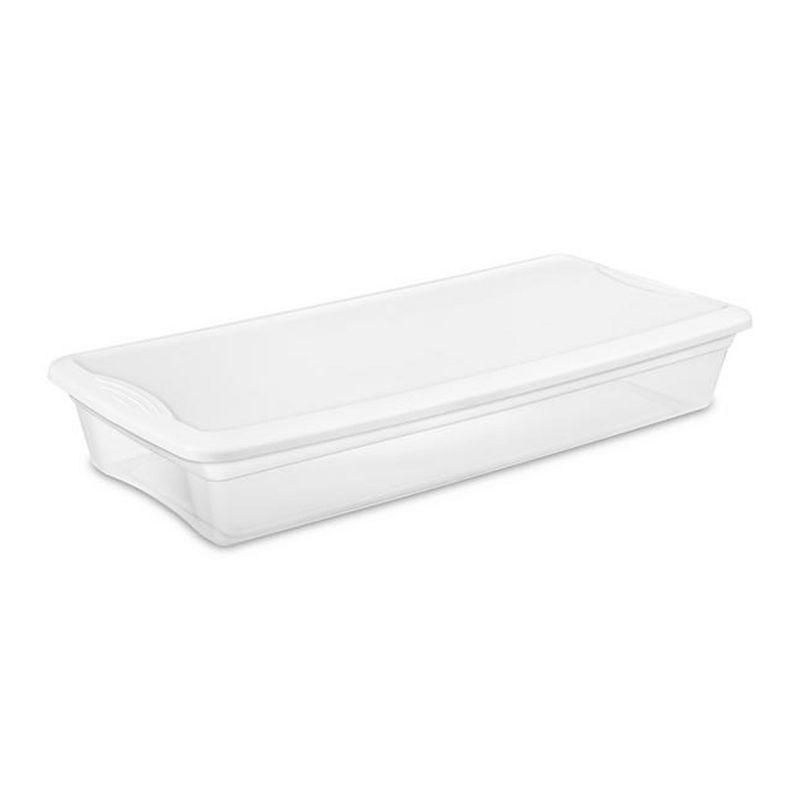 Sterilite 41 Qt Underbed Storage Box, Stackable Bin with Lid, Plastic Container to Organize Bedroom, Clear Base and White Lid, 24-Pack, 3 of 8