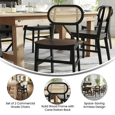 Black Solid Wood and Cane Side Chair with Natural Finish