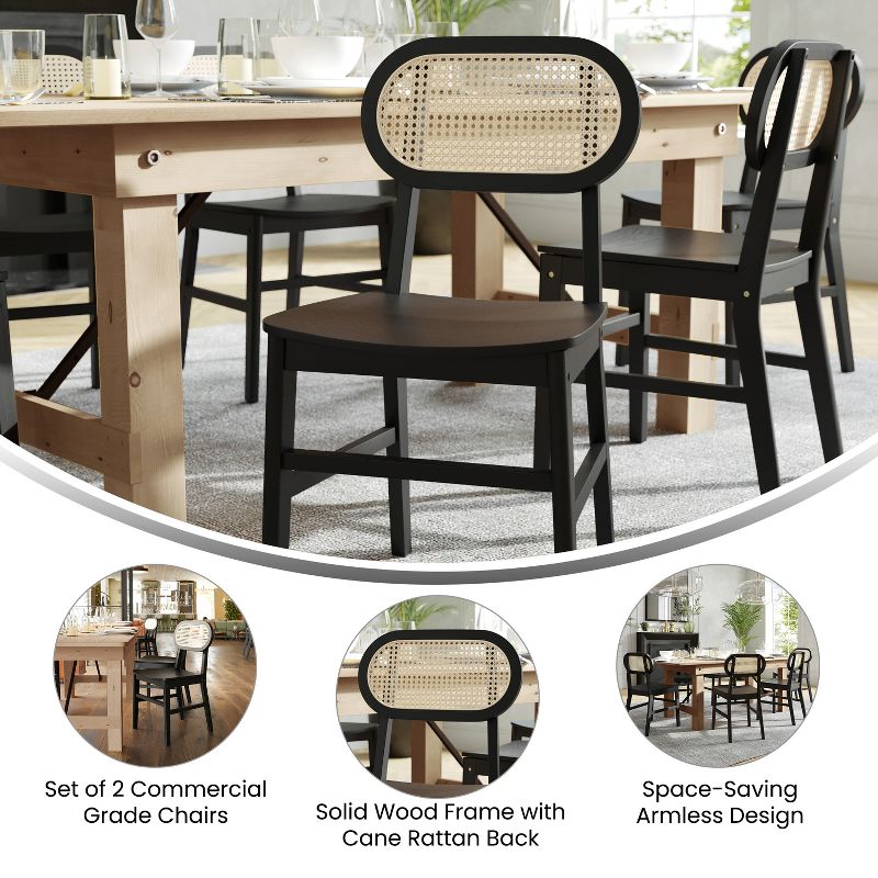 Flash Furniture Jacob Set of 2 Commercial Cane Rattan Dining and Event Chairs with Solid Wood Frame and Seat, 5 of 11