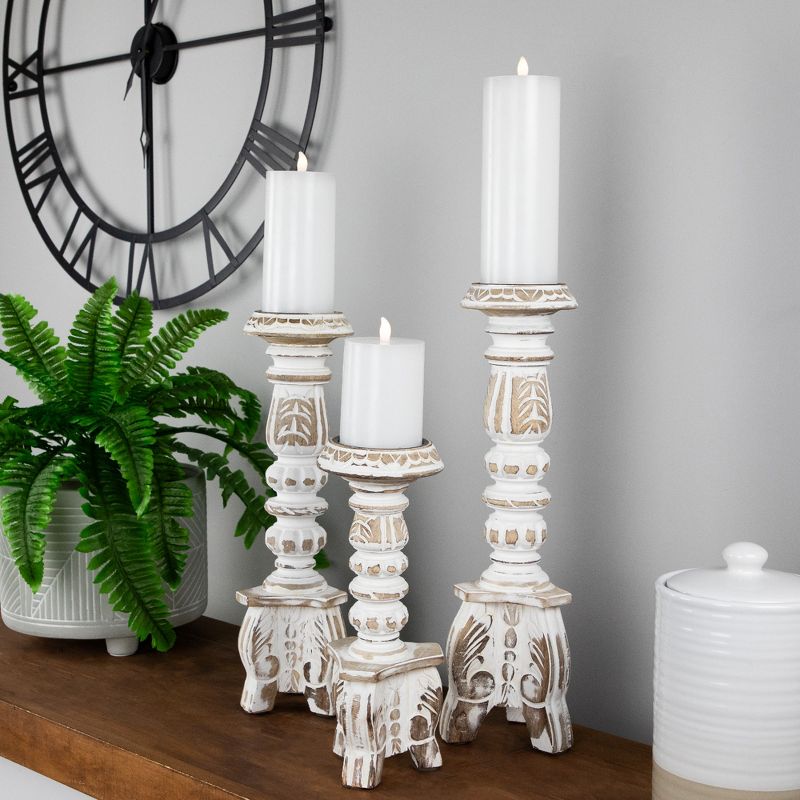 Northlight Set of 3 Brushed White Tripod Wooden Pillar Candle Holders 18", 2 of 6