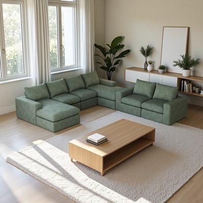 Oversized Corduroy Cloud 6-Module U-Shaped Sectional Sofa with Chaise
