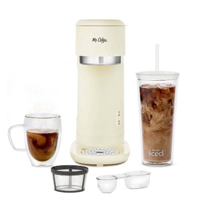 Mr. Coffee Iced + Hot Single-Serve Coffeemaker with Reusable Tumbler and Nylon Filter - Cannoli Cream