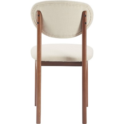 Coralie Mid-Century Modern Ivory Upholstered Walnut Dining Chair Set