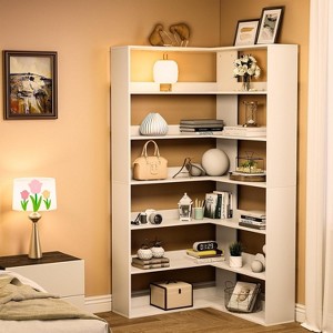 Jojoka 6-Tier Tall Corner Bookcase with Baffles, L-Shaped Modern Industrial Display Bookshelf - 1 of 4