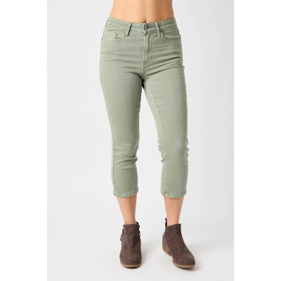Women's Mid Rise Gart Dyed Non Distressed Capri Jeans - Judy Blue